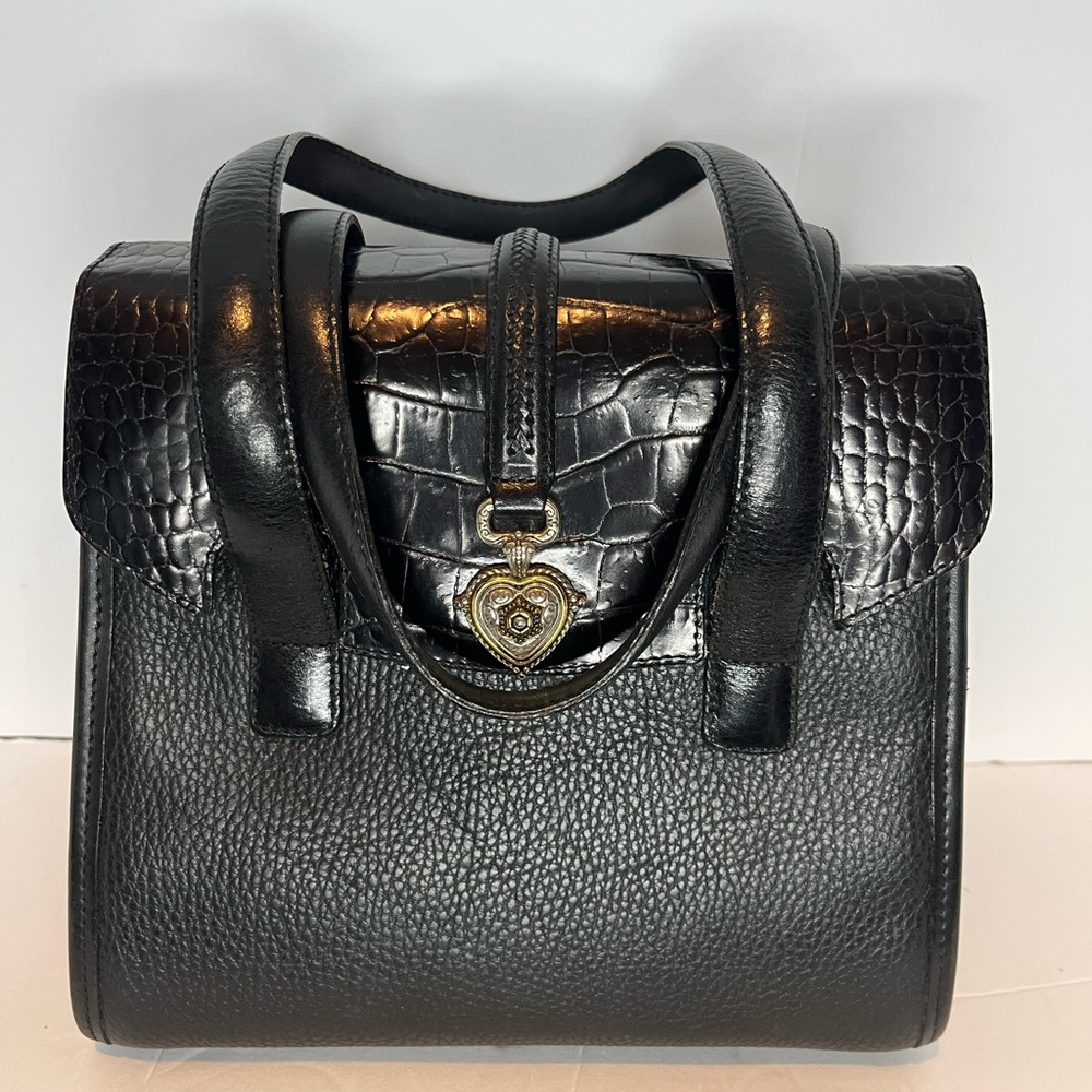 Brighton Black Croc-Embossed Satchel